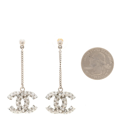Chanel Baguette Crystal CC Drop Earrings Silver 2 of 5