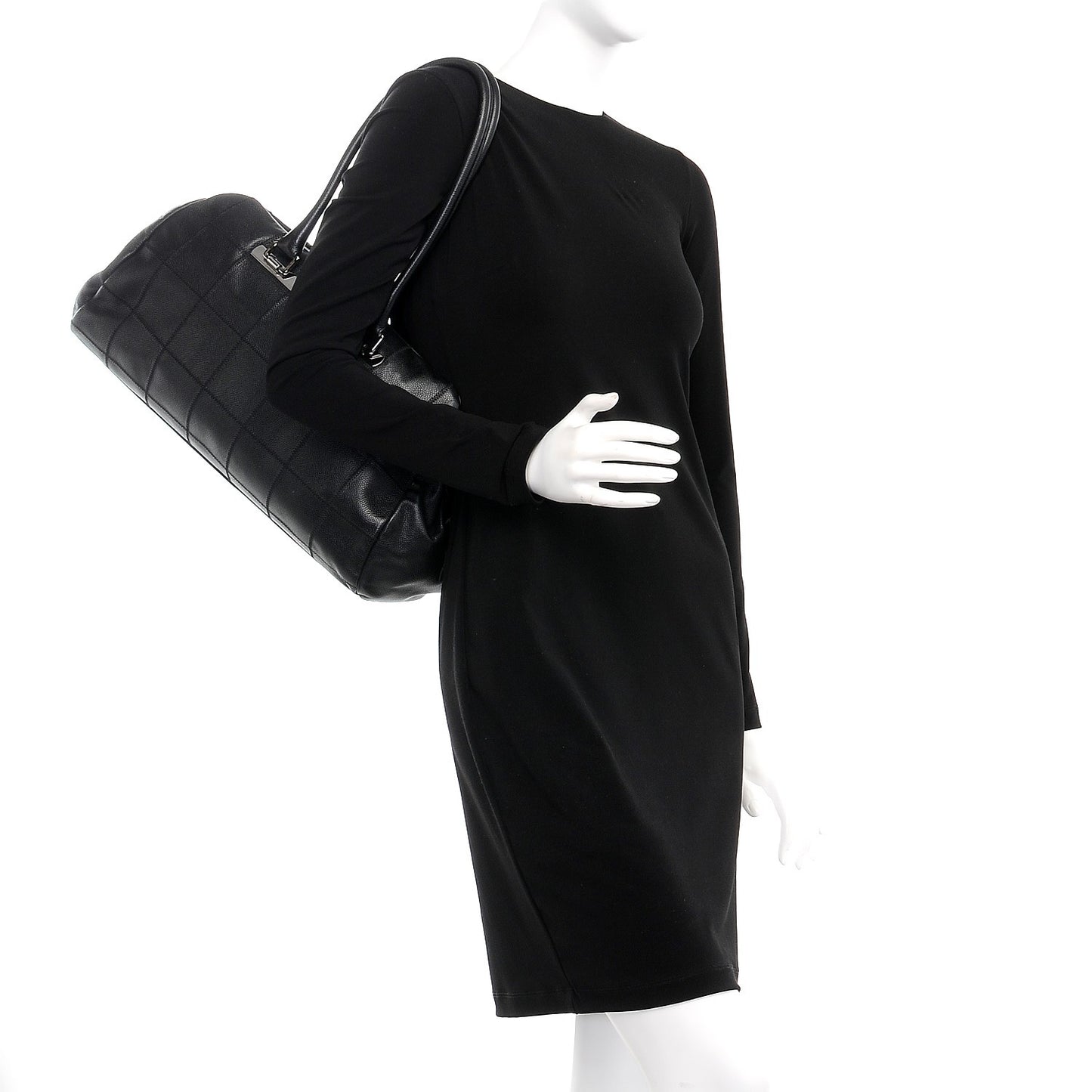 Caviar Square Stitched Large Satchel Black