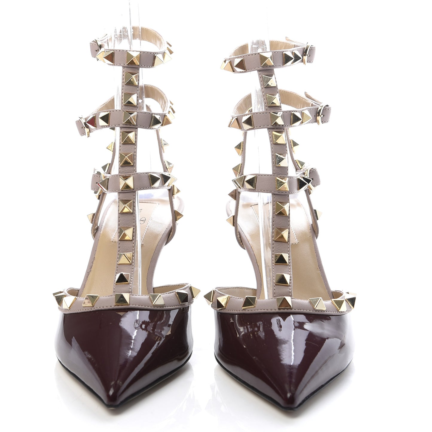 Patent Nappa Rockstud Ankle Strap 65mm Pumps 37 Rubin Poudre