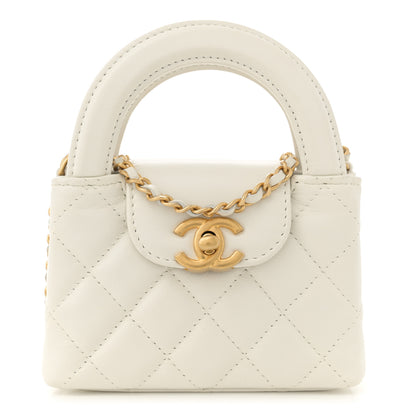Chanel Shiny Aged Calfskin Quilted Mini Nano Kelly Shopper White 1 of 11