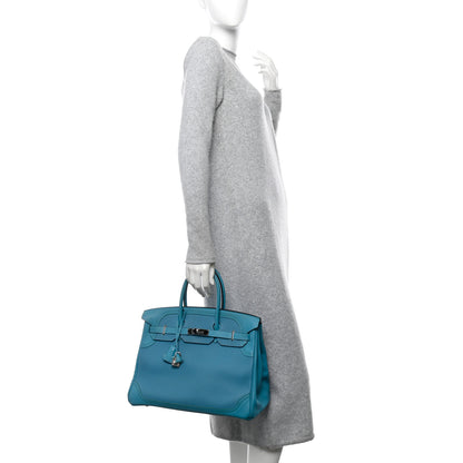 Hermes Togo Swift Ghillies Birkin 35 Turquoise 2 of 12