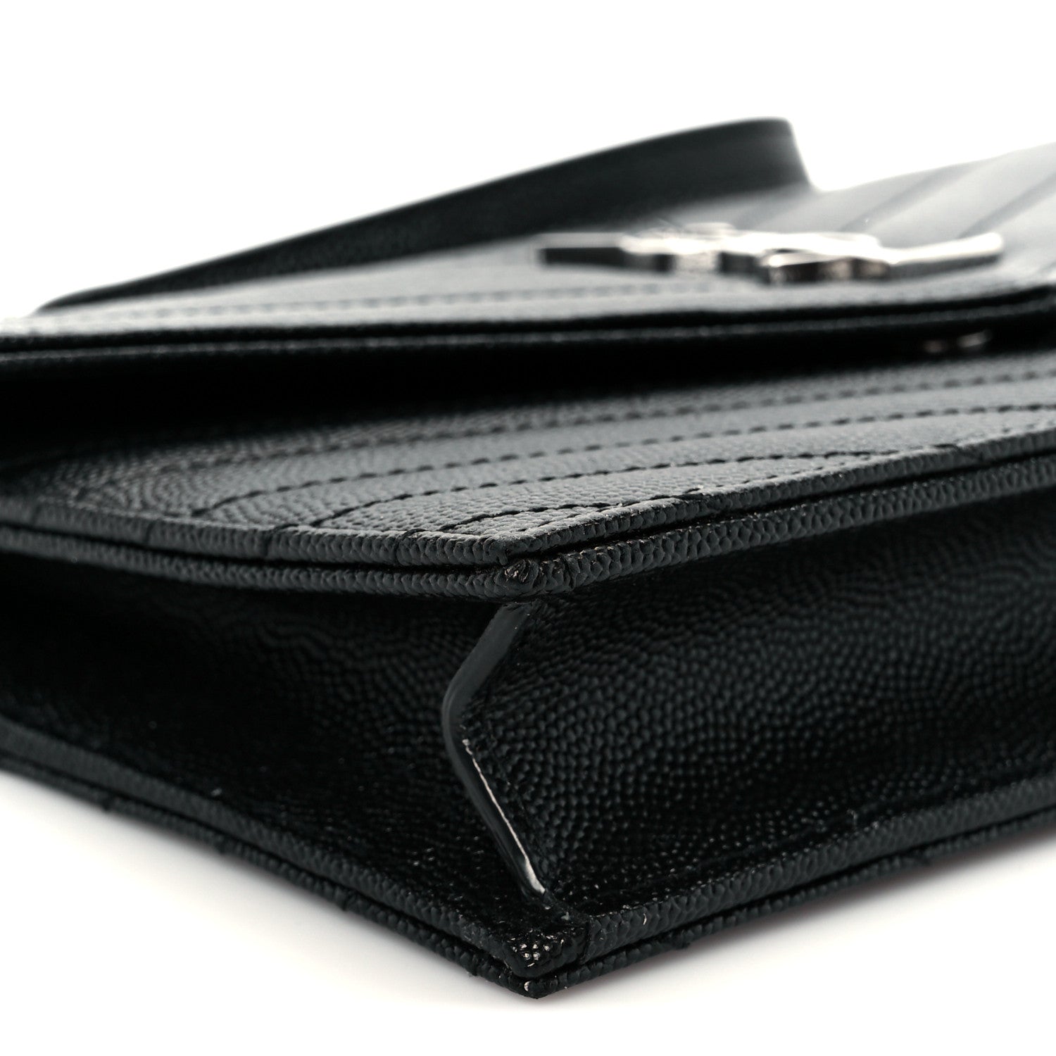 Saint Laurent Grain De Poudre Matelasse Chevron Monogram Envelope Chain Wallet Black 9 of 11