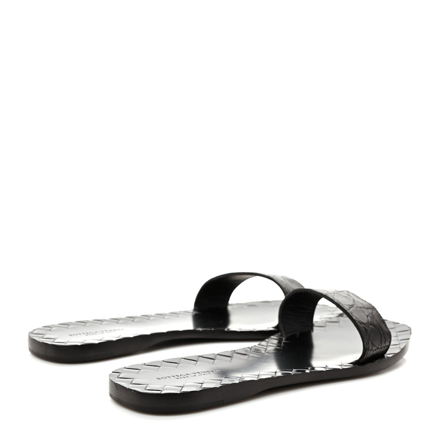 Nappa Embossed Flat Sandals 38 Black