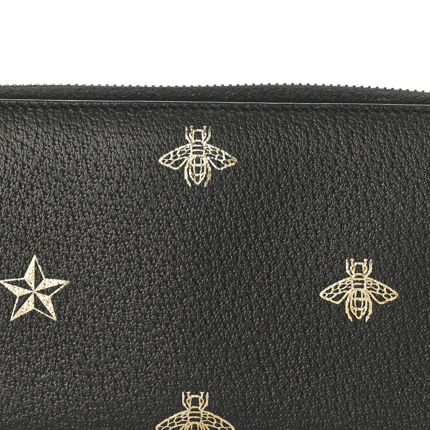 Dollar Calfskin Bee Star Zip Around Wallet Black