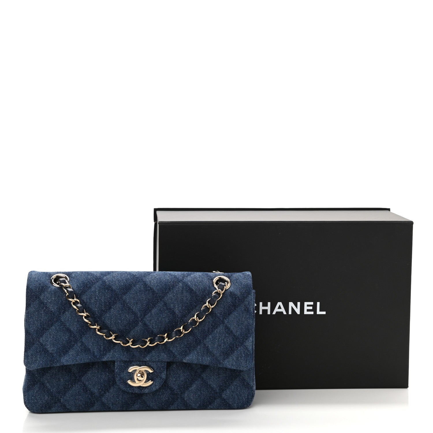 Chanel Printed Denim Quilted Medium Double Flap Dark Blue 11 of 11