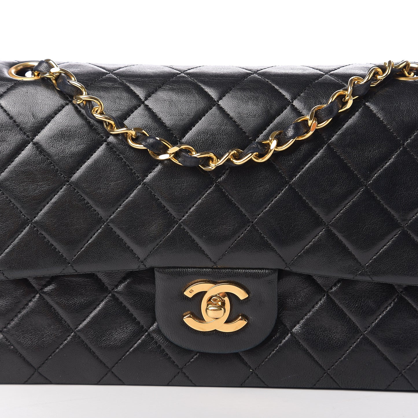Lambskin Quilted Medium Double Flap Black