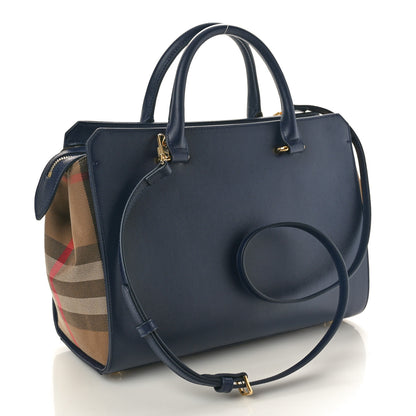 Burberry Calfskin Mega Check Banwell Tote Dark Canvas Blue 3 of 9