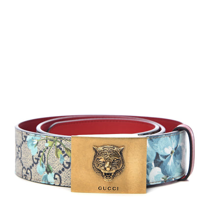 Gucci GG Plus Monogram Blooms Plaque Belt 85 34 Blue 1 of 6