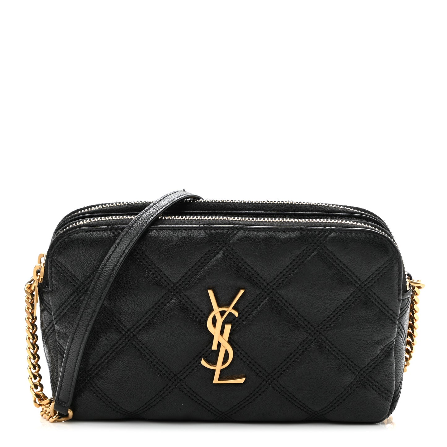 Grained Lambskin Quilted Mini Becky Double Zip Bag Black