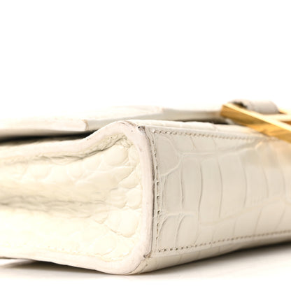 Balenciaga Shiny Calfskin Crocodile Embossed Hourglass Chain Bag White 8 of 9