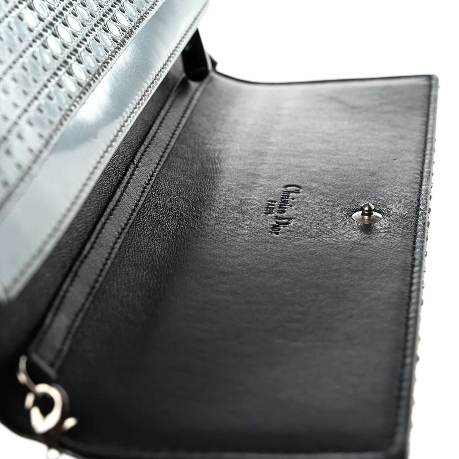 Christian Dior Metallic Calfskin Micro-Cannage Lady Dior Croisiere Chain Wallet Blue 9 of 9