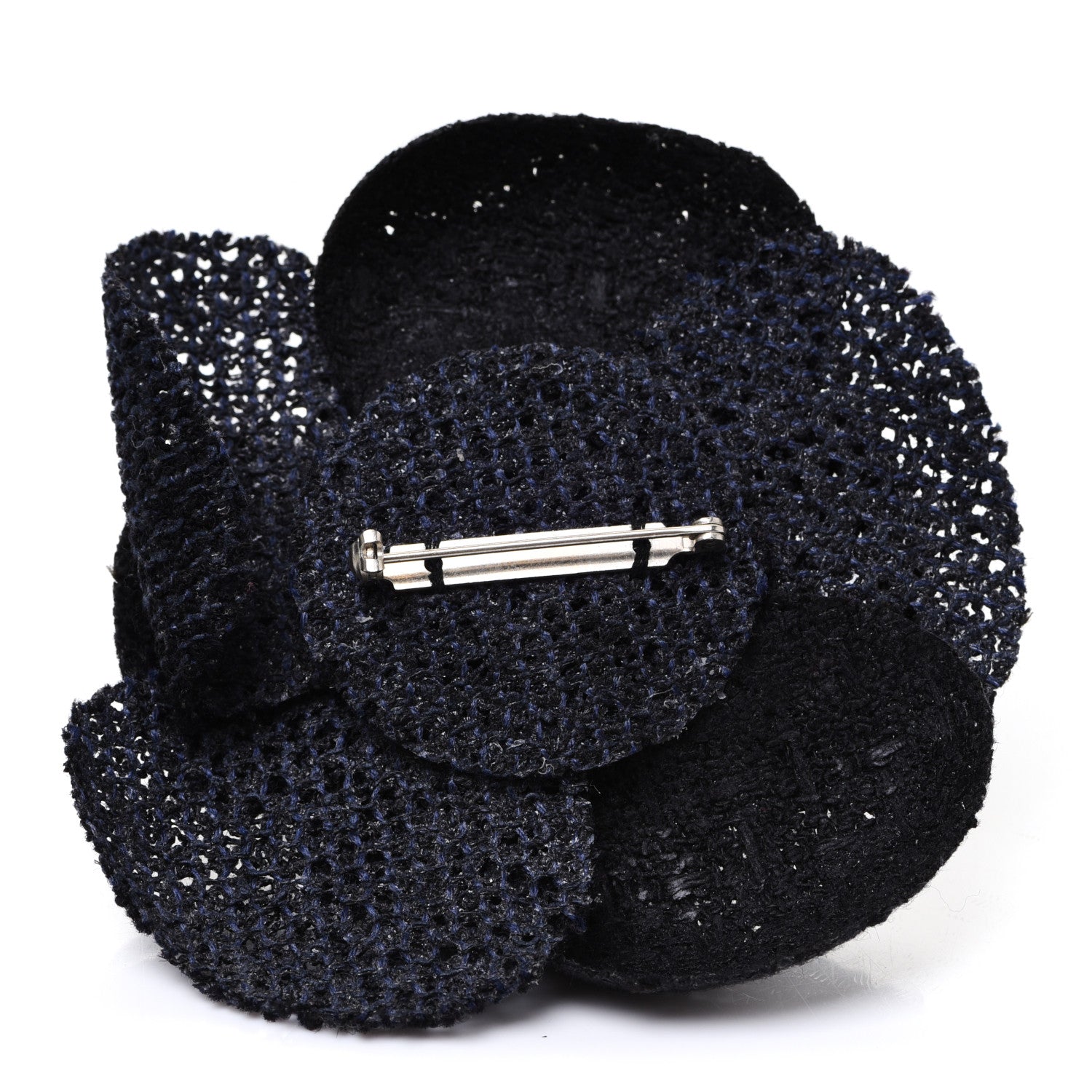 Chanel Tweed Camellia Pin Brooch Navy Blue 3 of 4