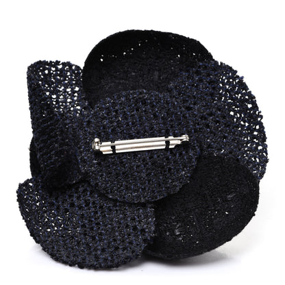Chanel Tweed Camellia Pin Brooch Navy Blue 3 of 4