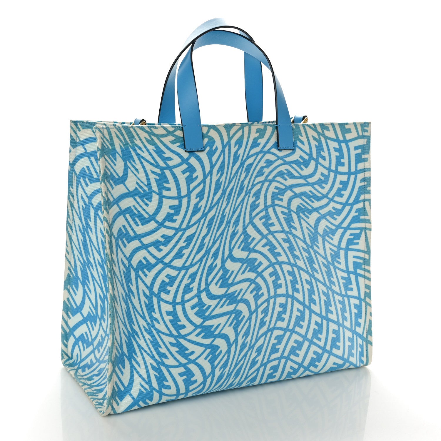 Fendi X SARAH COLEMAN Glazed Canvas Vitello King FF Vertigo Shopping Tote Bag Cyber Blue White 2 of 12