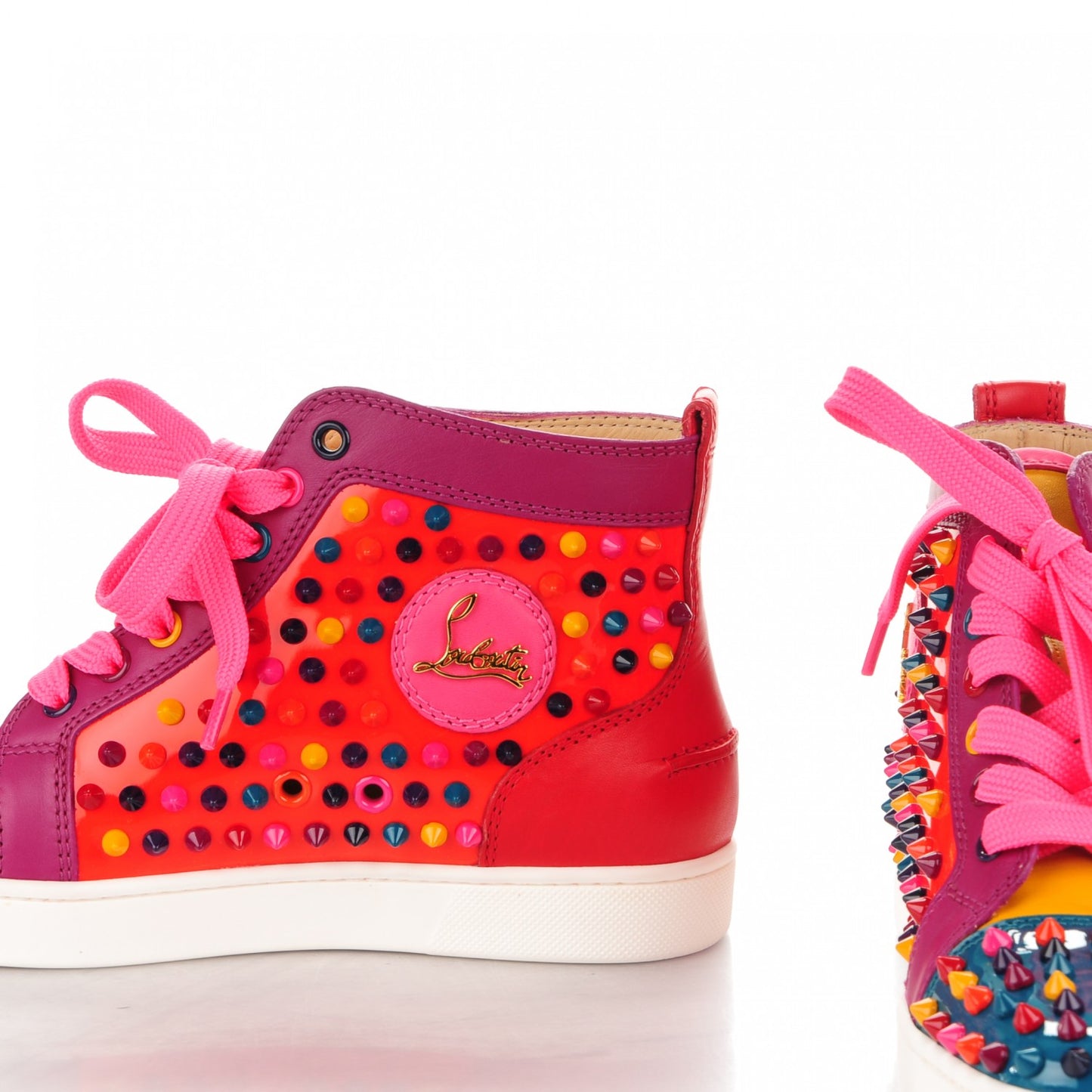 Patent Calf Spike Louis Flat Sneakers 36 Orange Multicolor