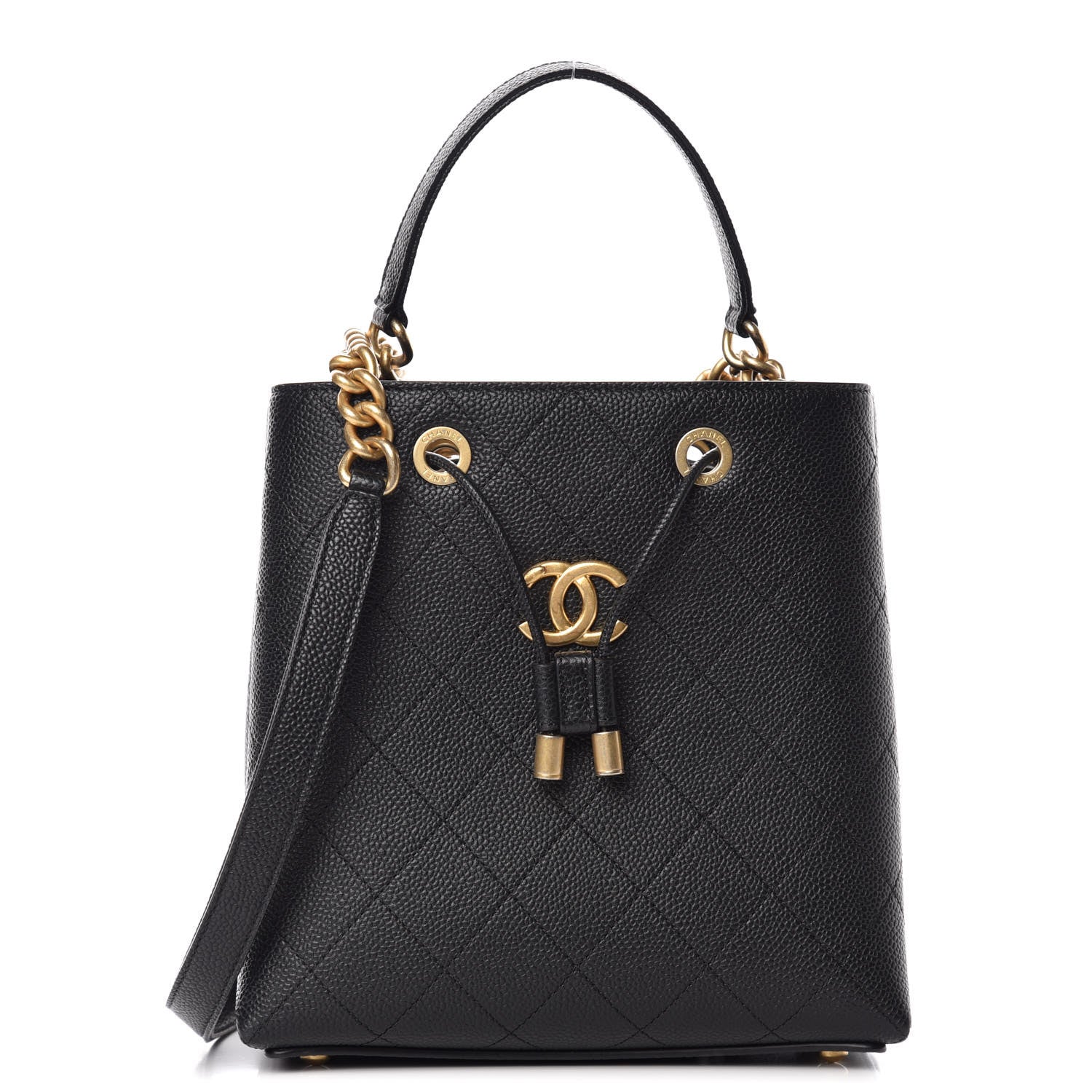 Chanel Grained Calfskin Stitched Small Drawstring Bag Black 1 of 9