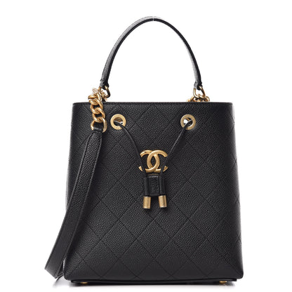 Chanel Grained Calfskin Stitched Small Drawstring Bag Black 1 of 9