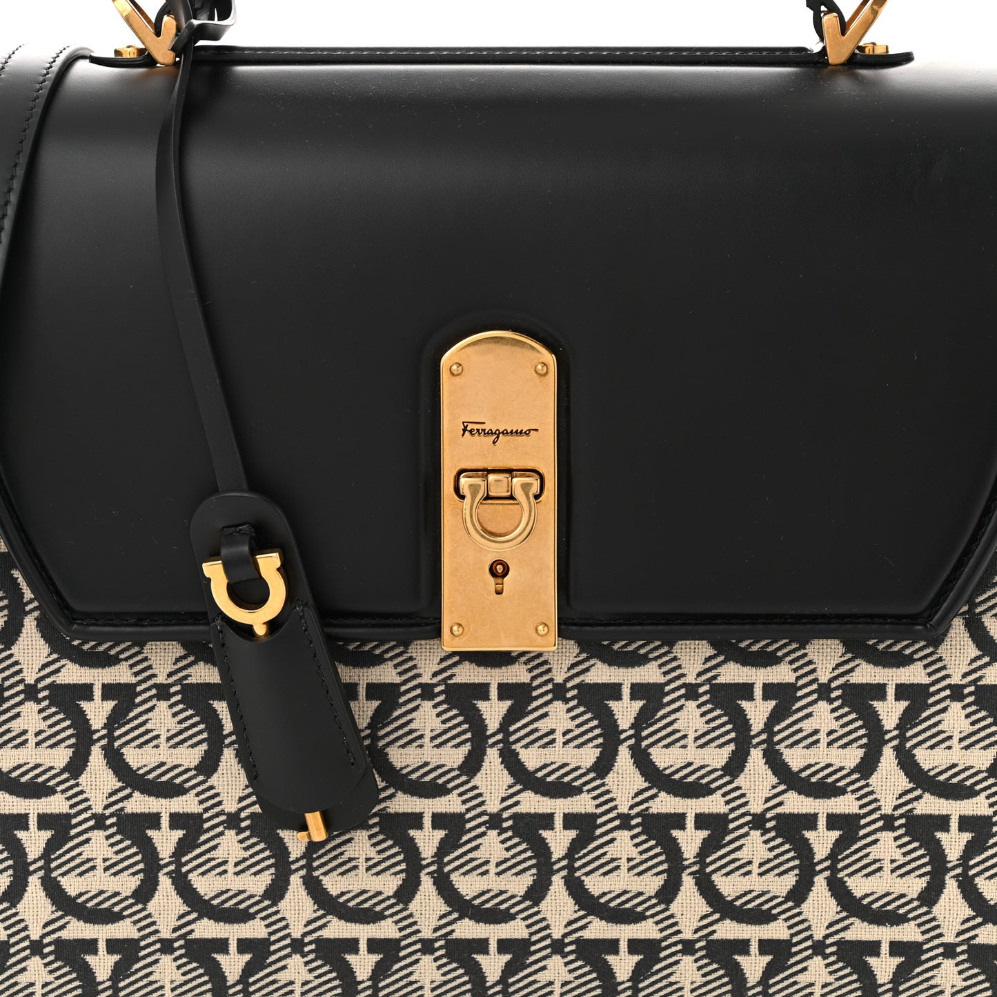 Canvas Calfskin Gancini Medium Boxyz Black Beige