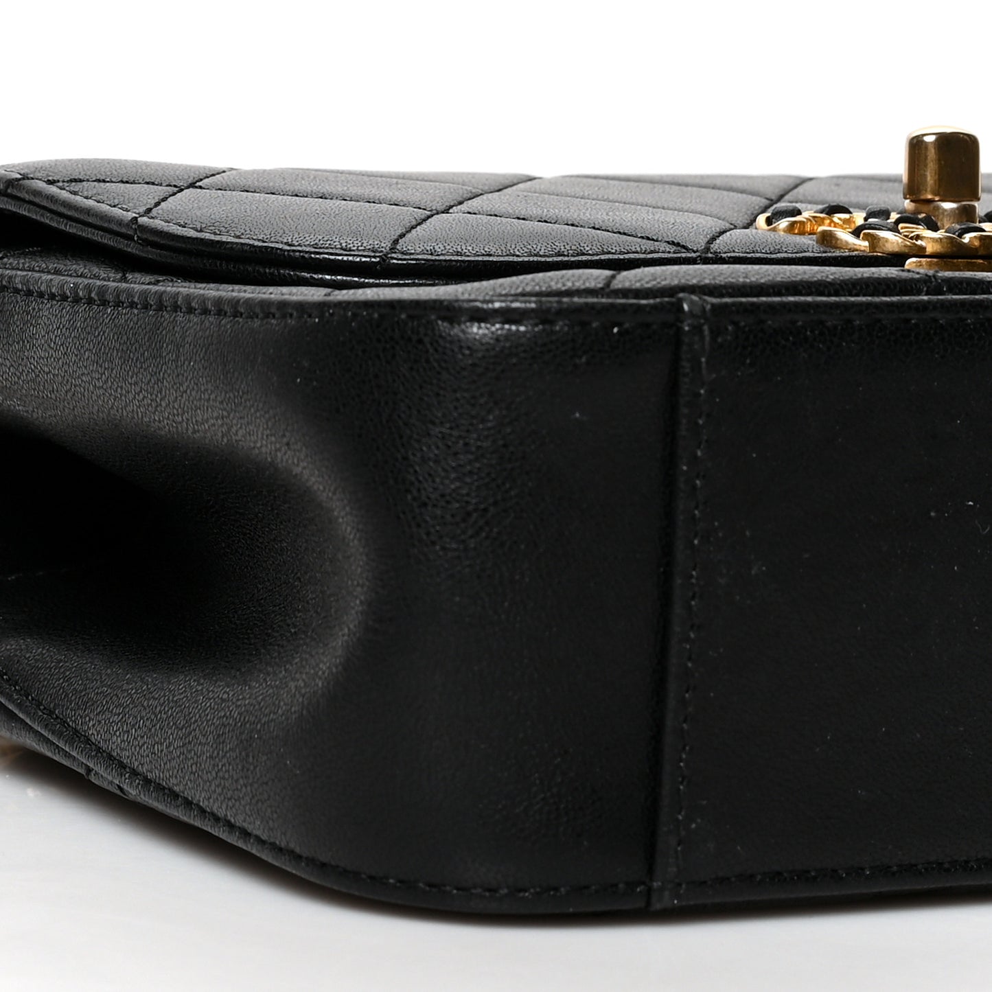 Lambskin Quilted Small Chain Infinity Top Handle Flap Black