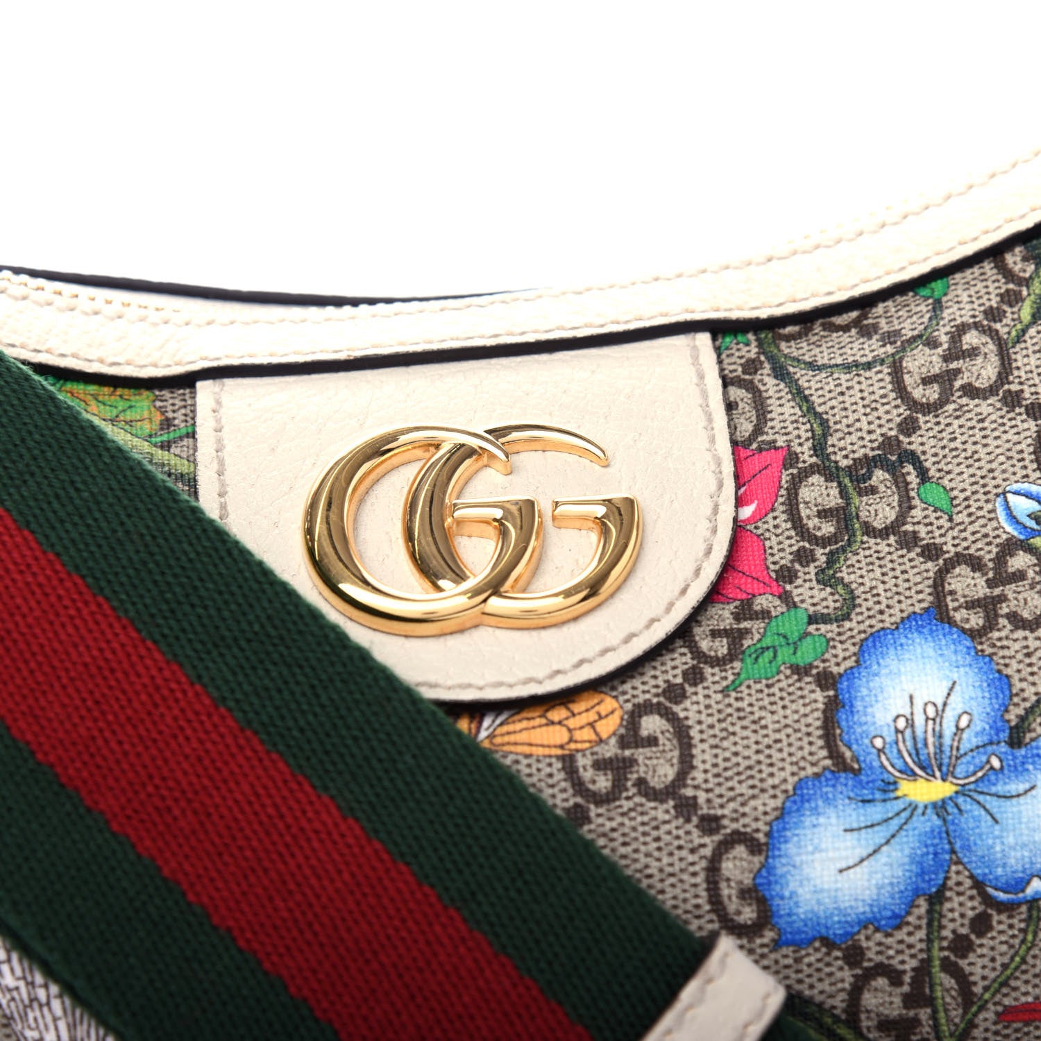 Gucci GG Supreme Monogram Flora Web Small Ophidia Half Moon Hobo White 10 of 11