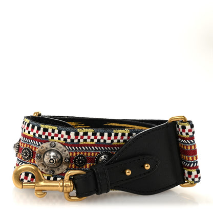 Christian Dior Canvas Embroidered Studded Shoulder Strap Black Multicolor 1 of 4