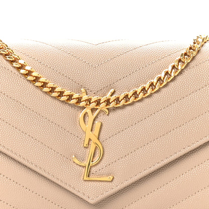 Saint Laurent Grain De Poudre Matelasse Chevron Monogram Chain Wallet Dark Beige 7 of 9
