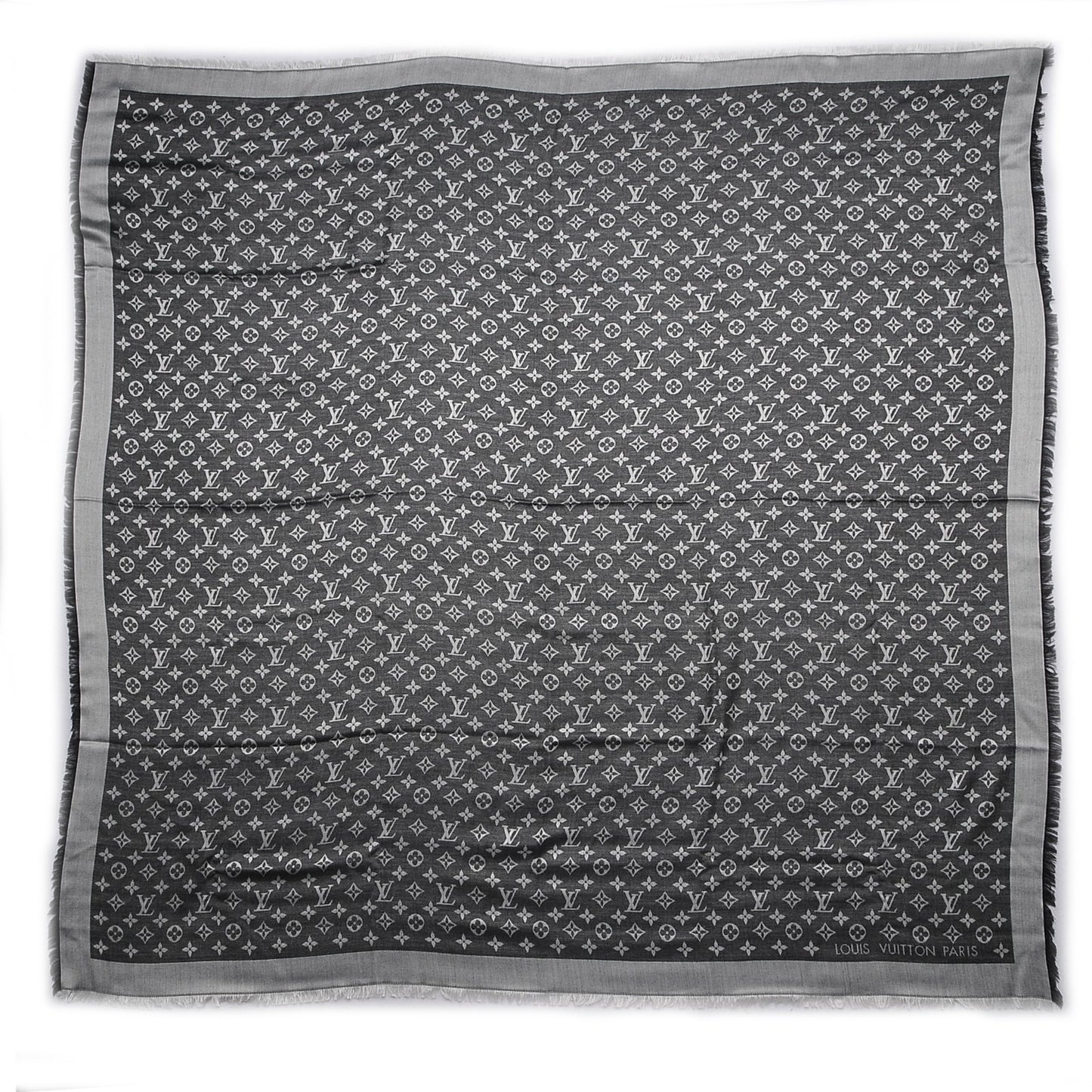 Silk Wool Monogram Denim Shawl Black
