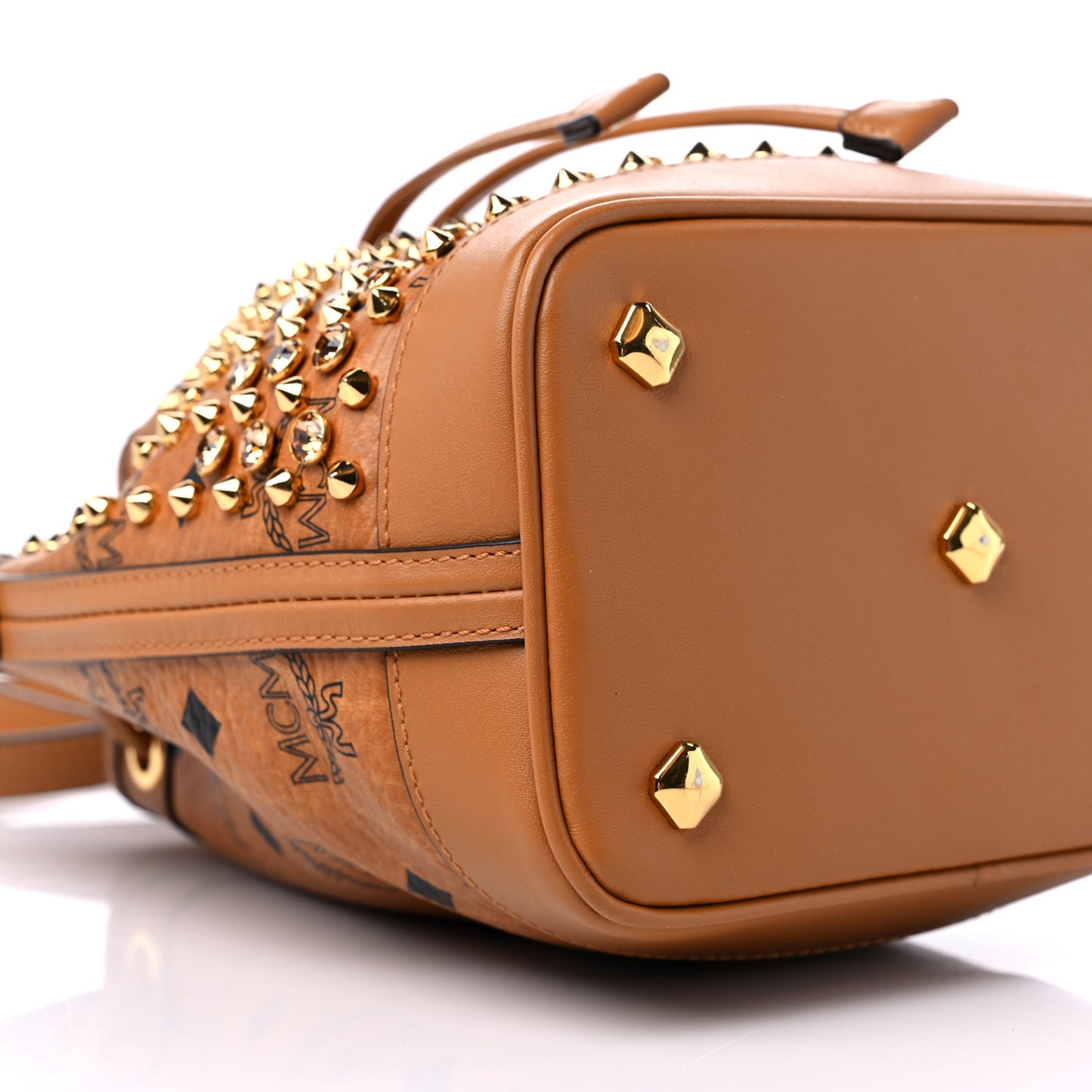Visetos Swarovski Crystal Studded Mini Drawstring Bucket Bag Cognac
