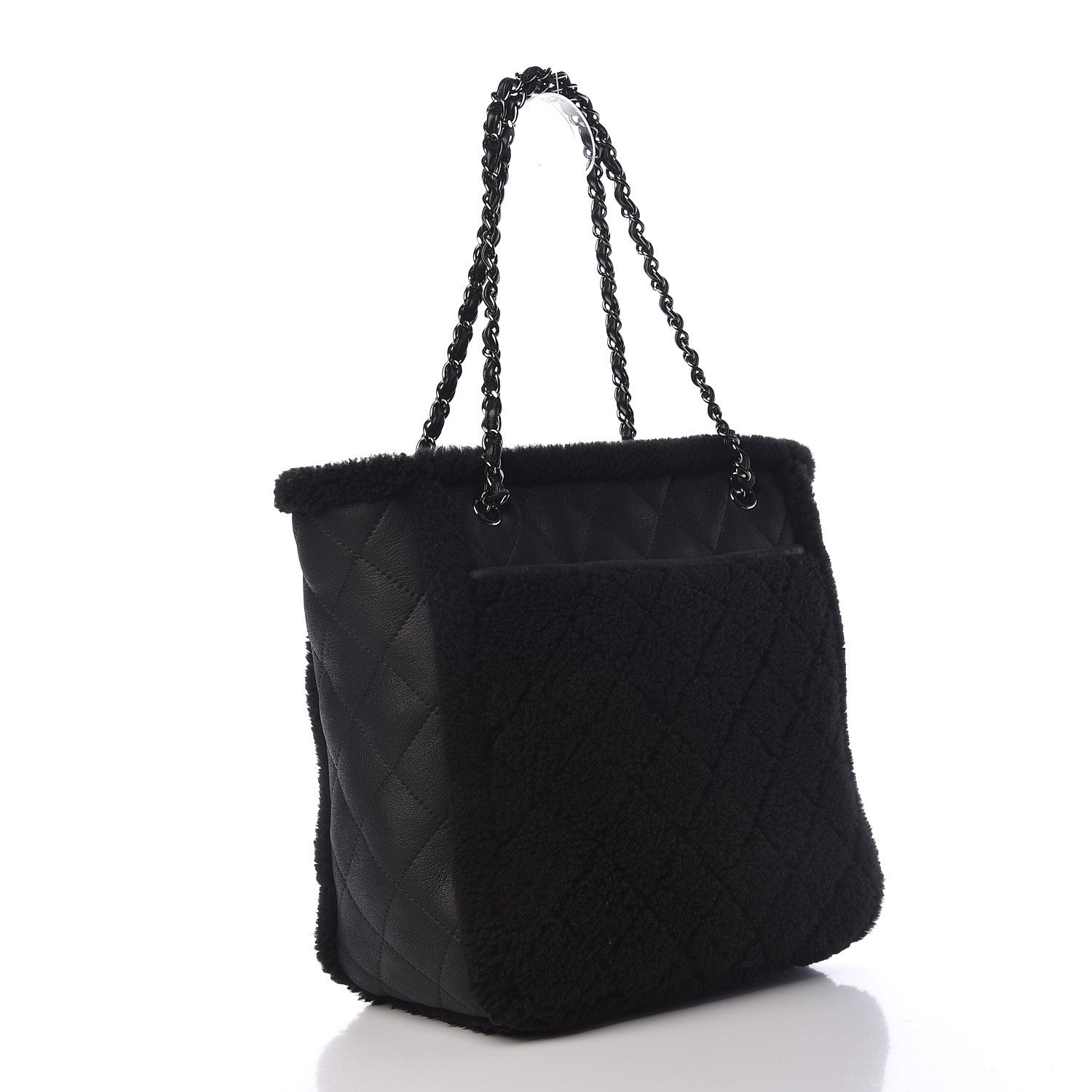 Chanel Lambskin Shearling Large Coco Neige Shopping Tote Black 3 of 9