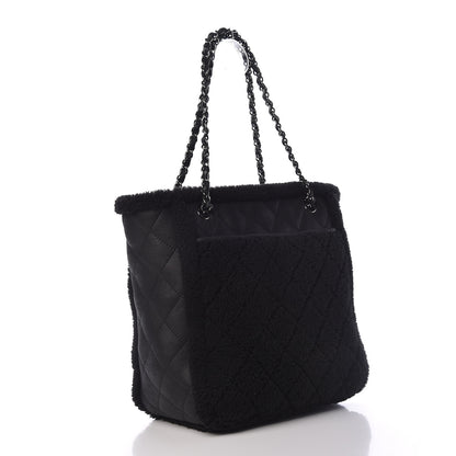 Chanel Lambskin Shearling Large Coco Neige Shopping Tote Black 3 of 9