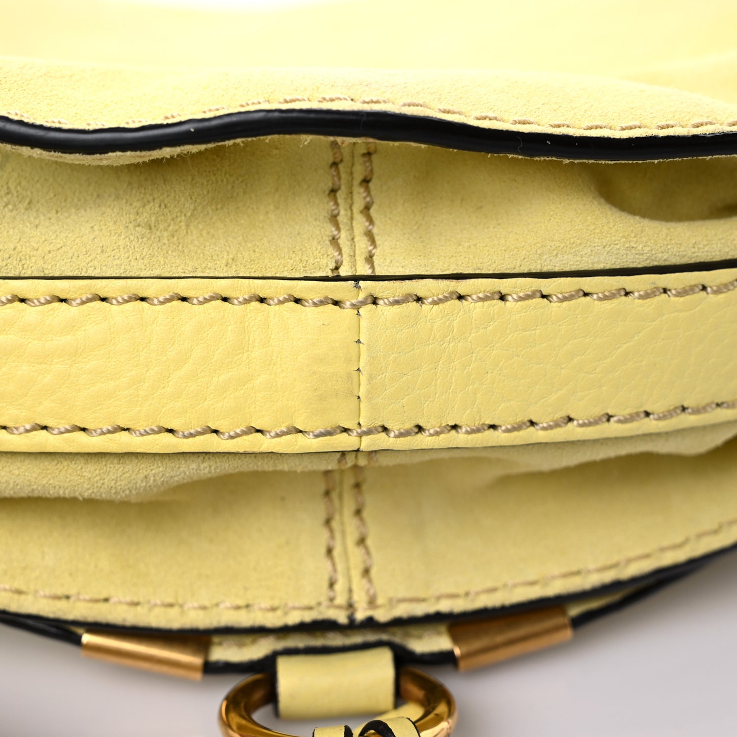 Suede Calfskin Braided Mini Marcie Round Crossbody Bag Yellow
