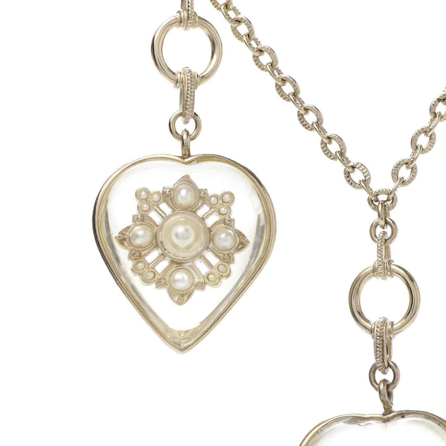 Resin Pearl Heart CC Pendant Necklace Gold