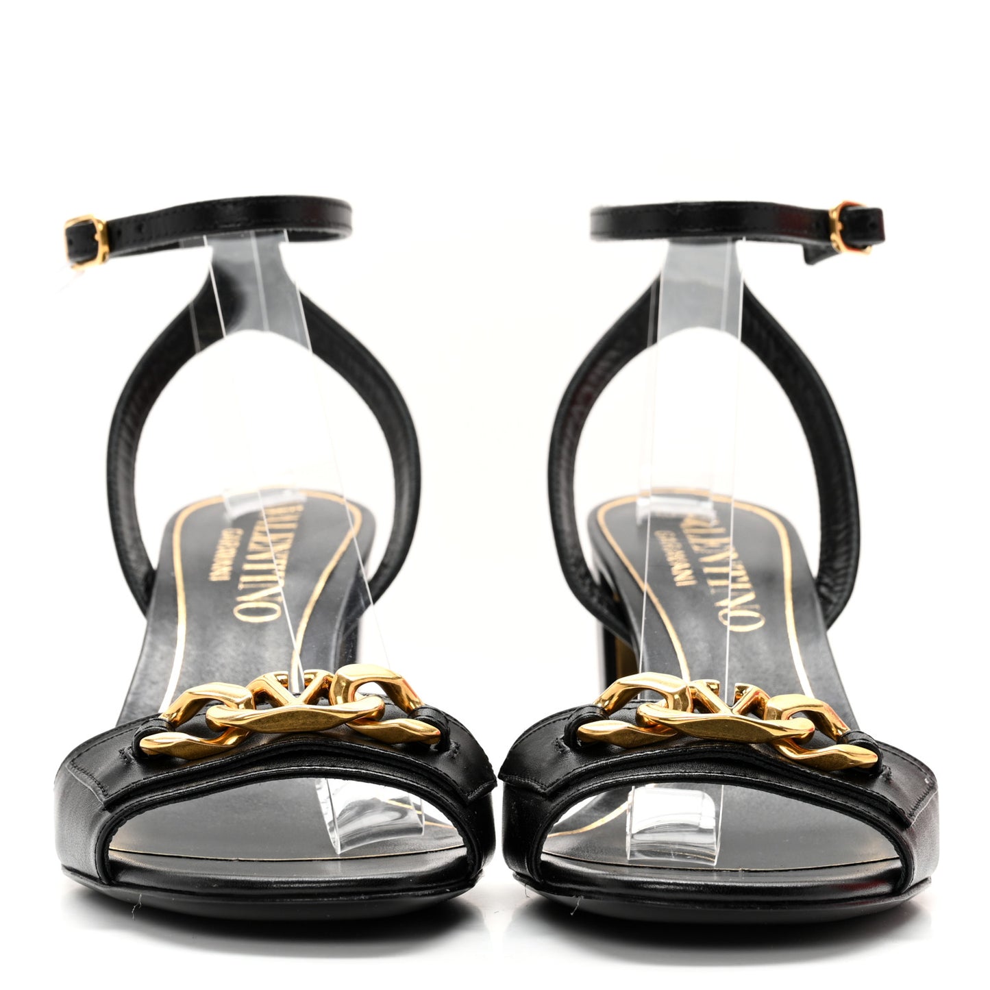 Calfskin VLogo Chain Sandals 37.5 Black