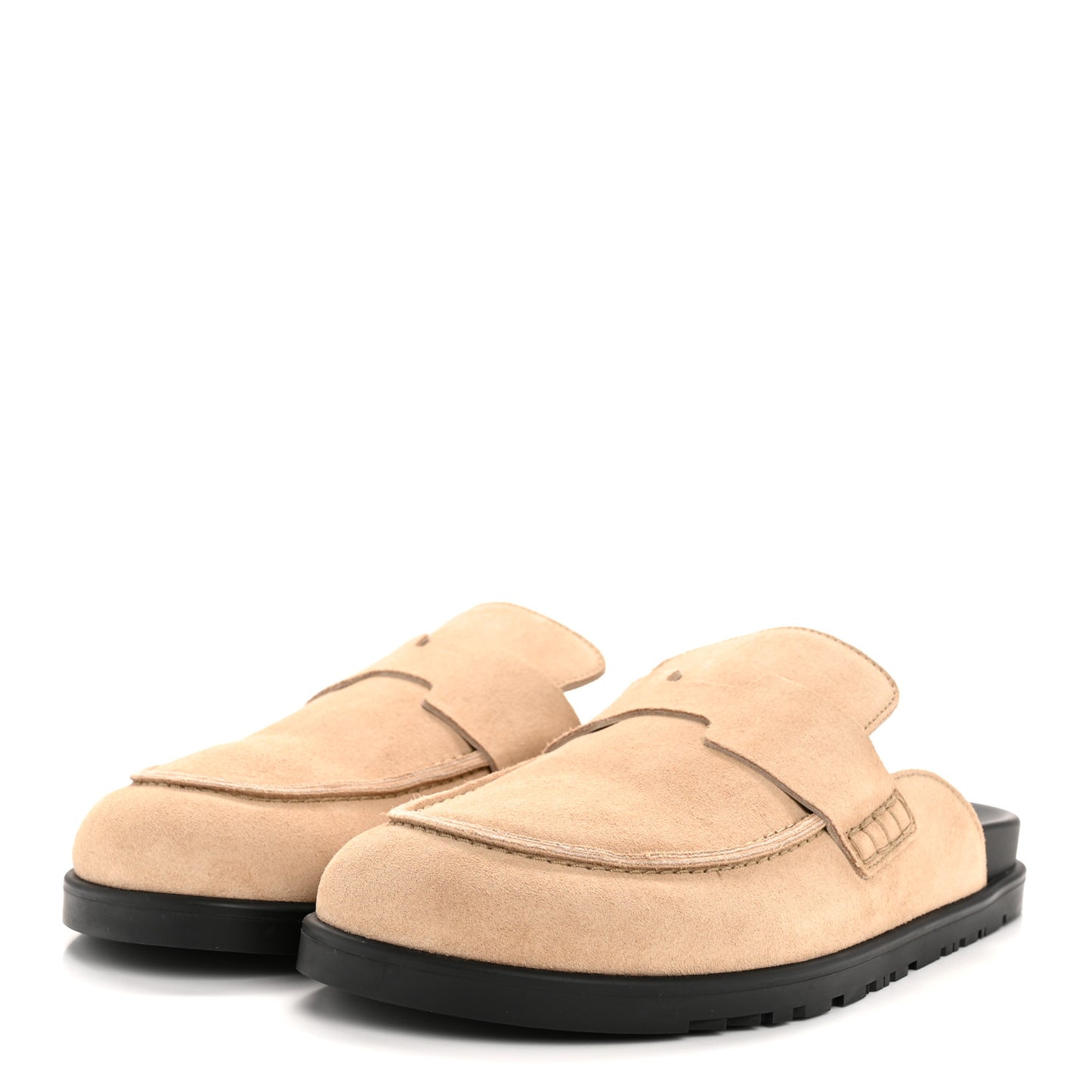 Suede Calfskin Womens Go Mules 38.5 Beige Argile