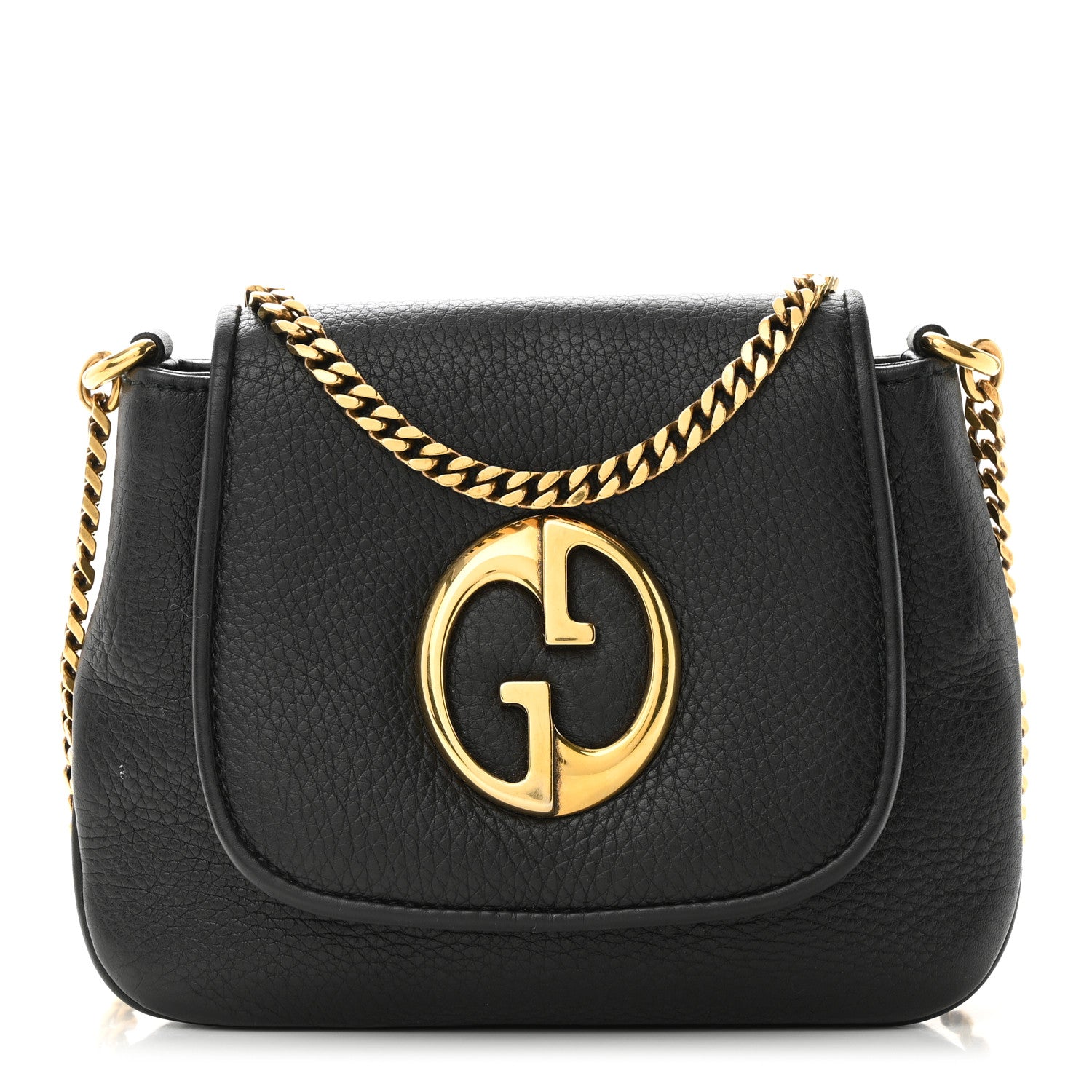 Gucci Pebbled Calfskin Small 1973 Chain Shoulder Bag Black 1 of 10