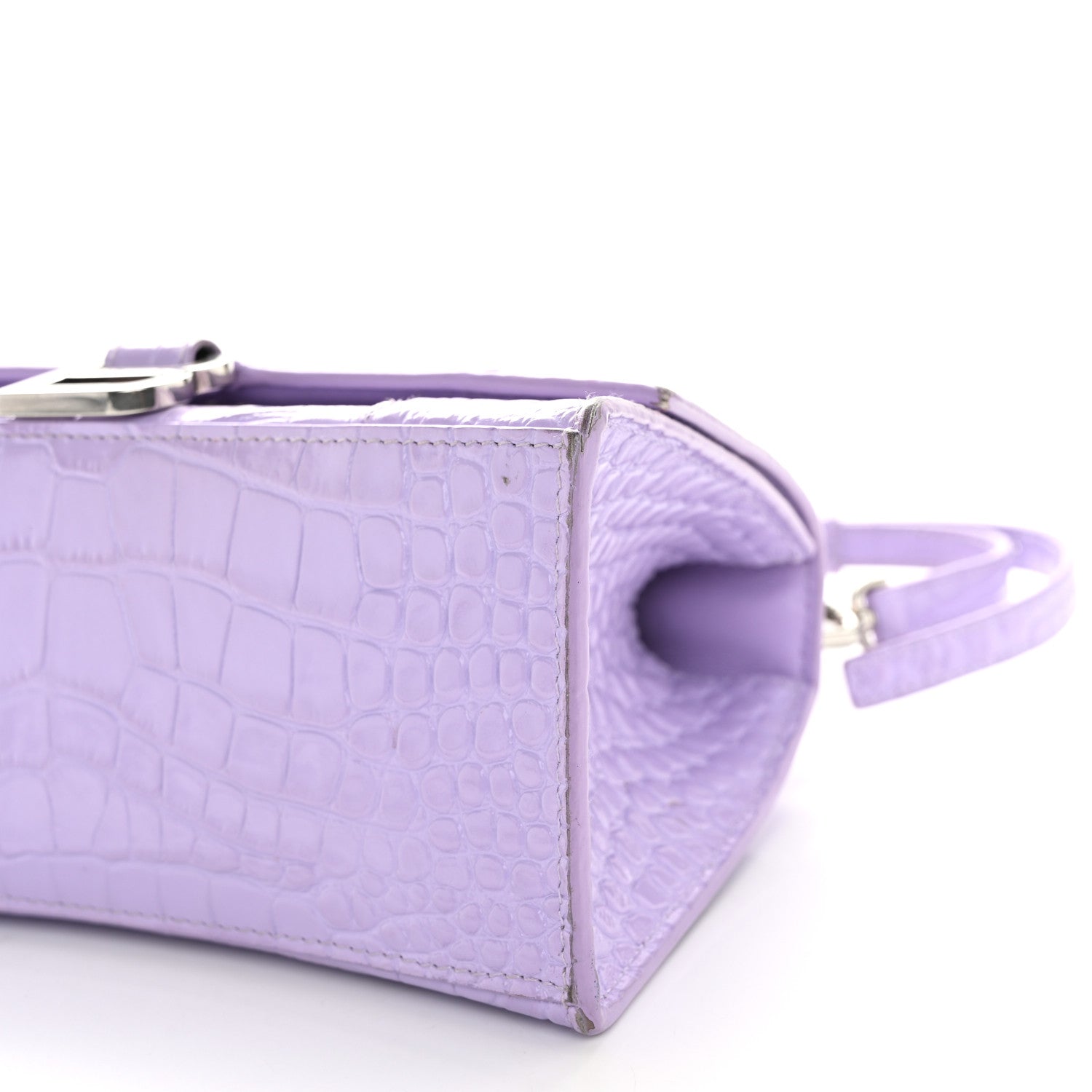 Balenciaga Shiny Calfskin Crocodile Embossed Small Hourglass Top Handle Bag Lilac 11 of 13