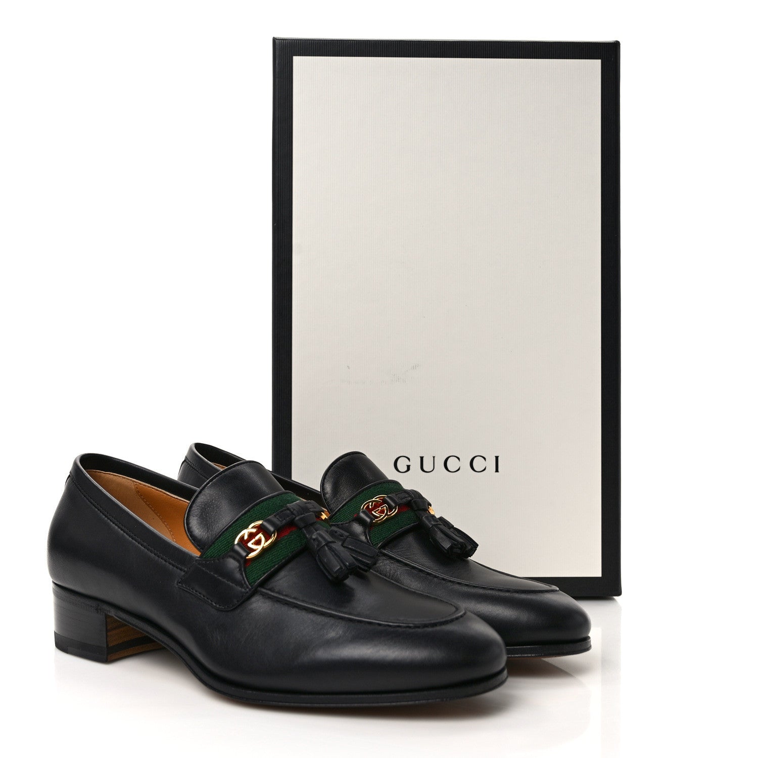 Gucci Calfskin Web Interlocking G Tassel Loafers 36 Black 9 of 9