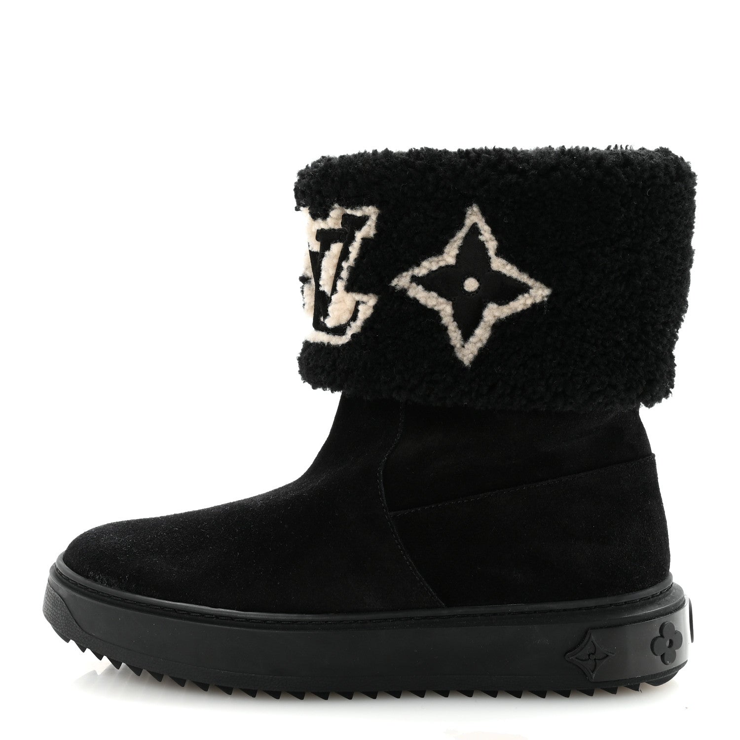 Louis Vuitton Suede Calfskin Shearling Snowdrop Flat Ankle Boot 37.5 Black 1 of 8