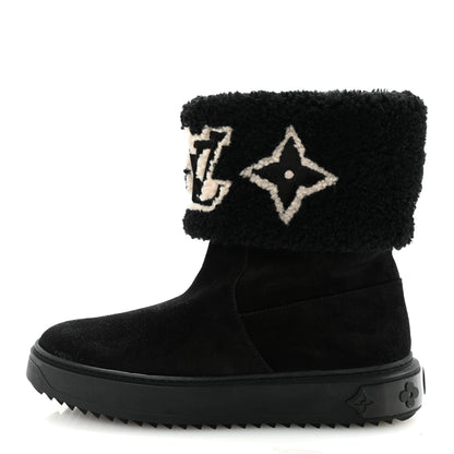 Louis Vuitton Suede Calfskin Shearling Snowdrop Flat Ankle Boot 37.5 Black 1 of 8