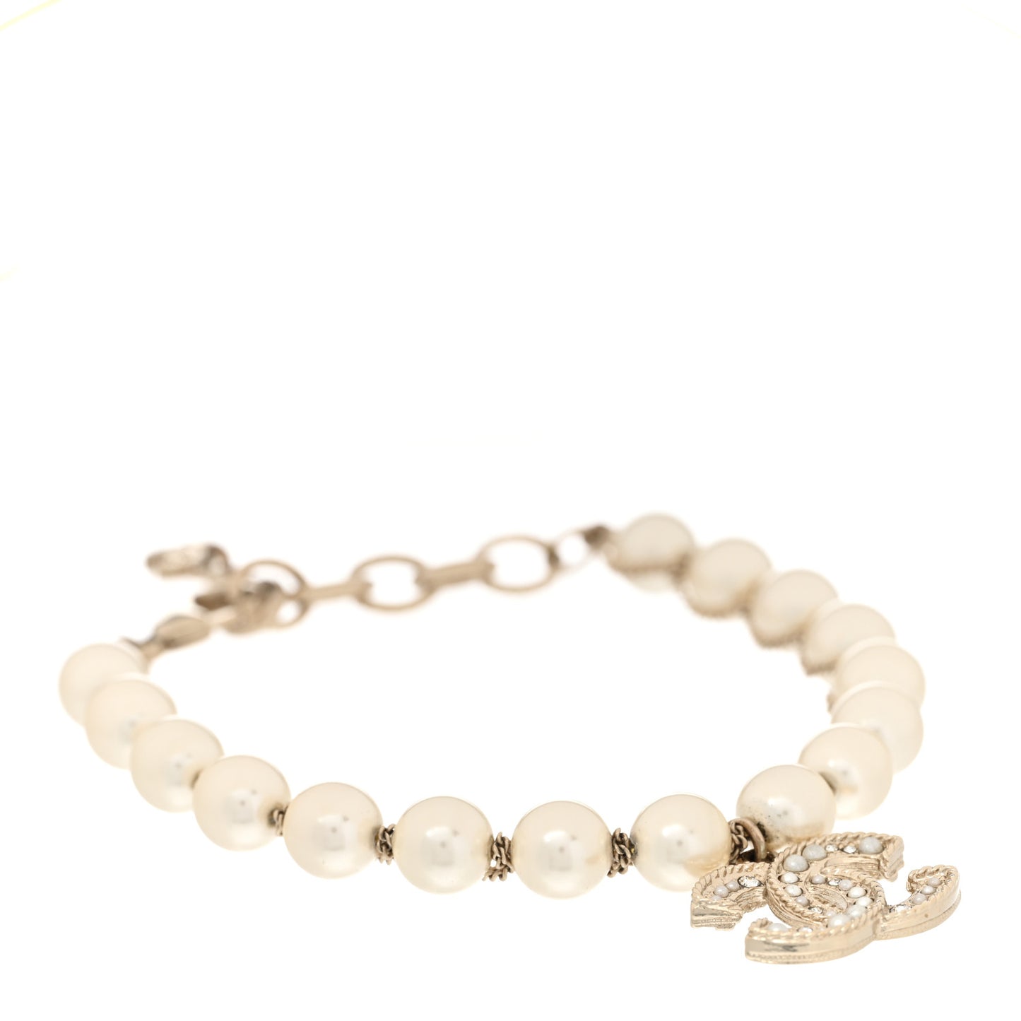 Pearl Crystal CC Bracelet Gold