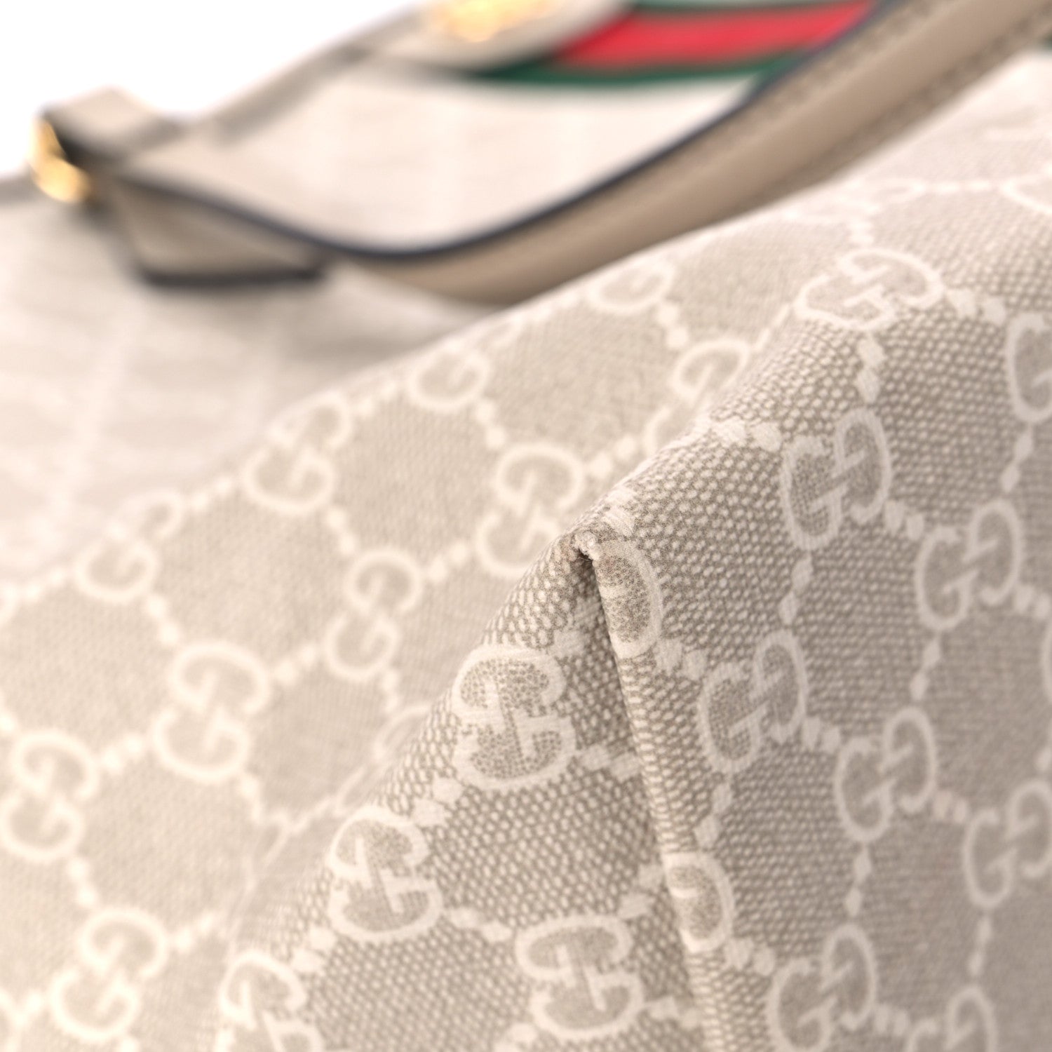 Gucci GG Supreme Monogram Textured Dollar Calfskin Web Medium Ophidia Shopping Tote Beige Mystic White Oatmeal 10 of 10