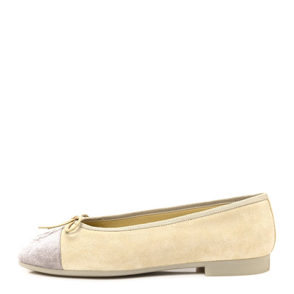 Chanel Suede Cap Toe CC Ballerina Flats 36.5 Light Yellow Gray 1 of 9