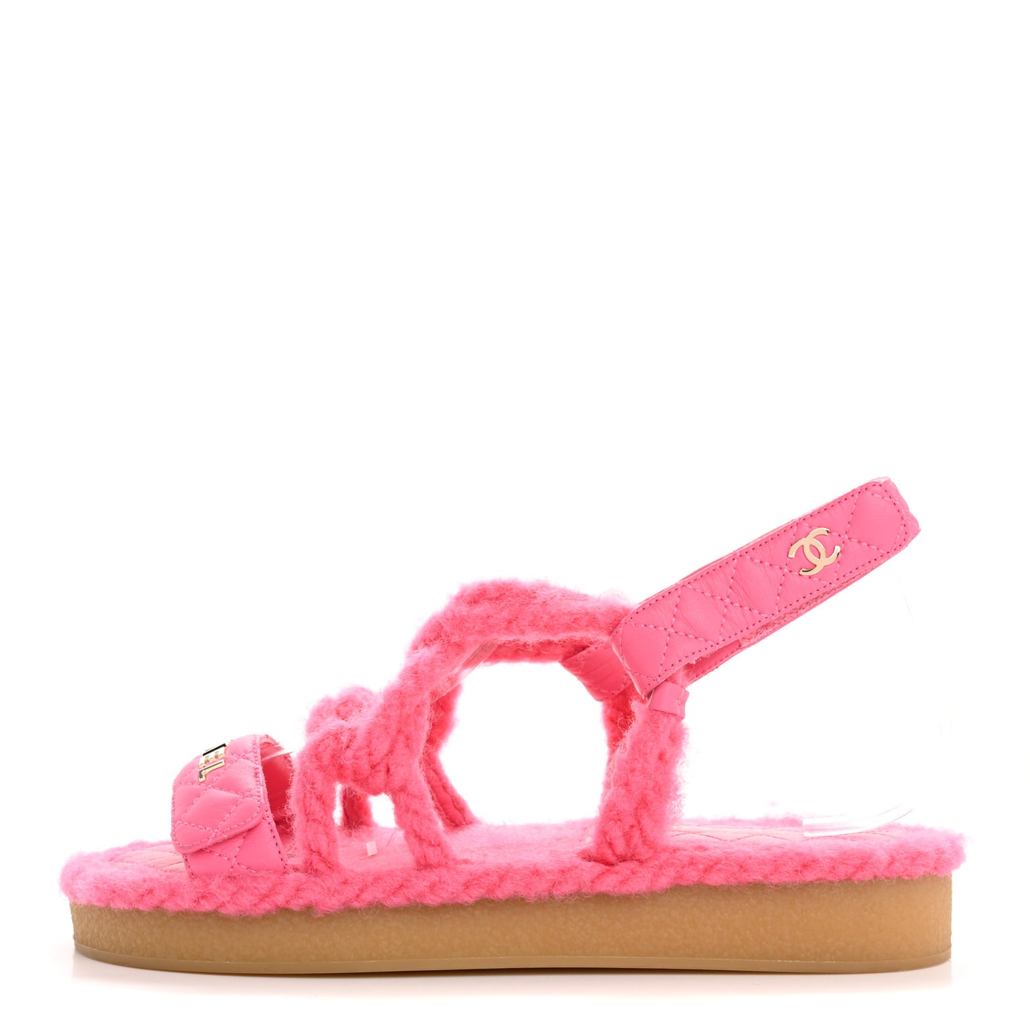 Cord Lambskin Quilted Logo Sandals 39 Pink