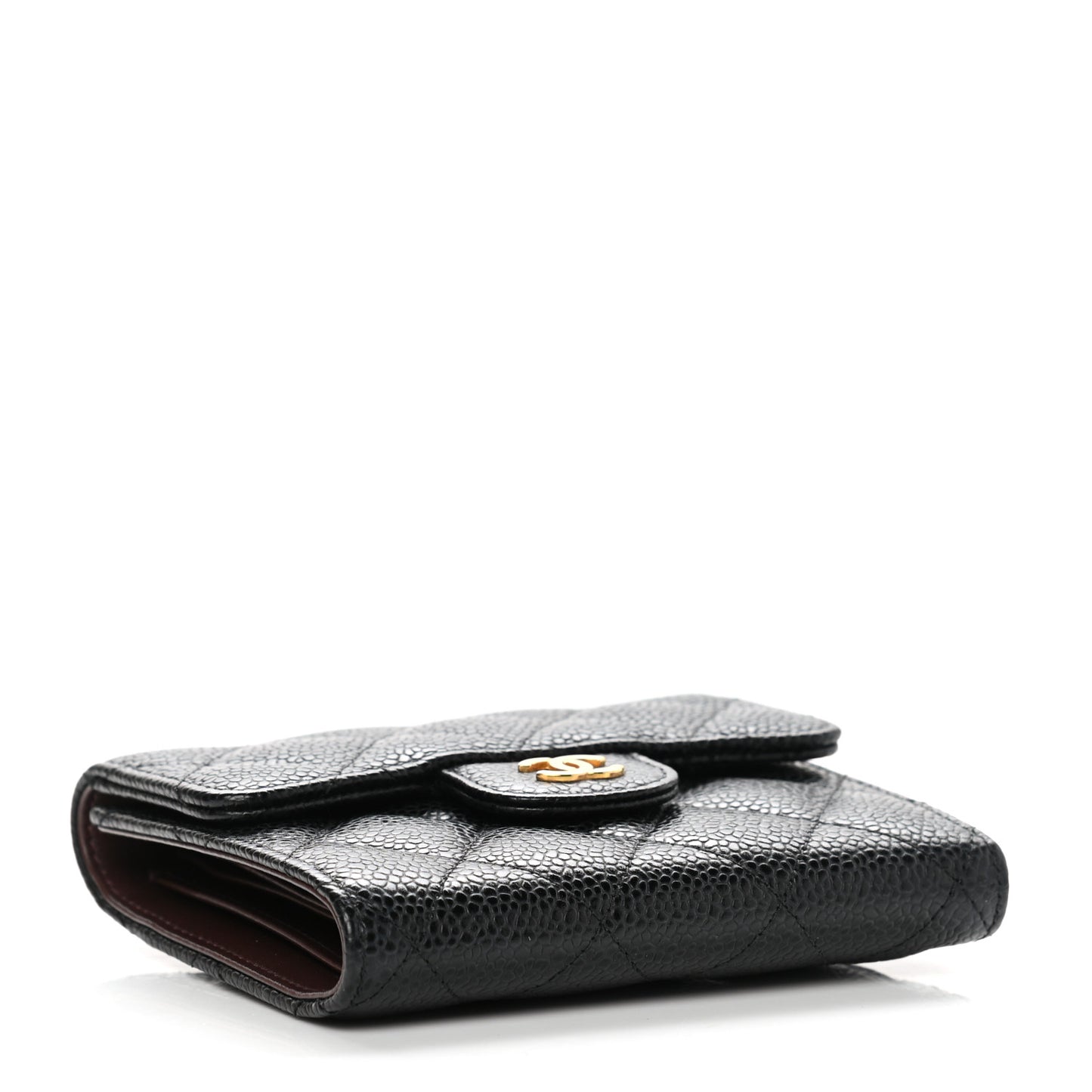 Caviar Quilted Compact Flap Wallet Black