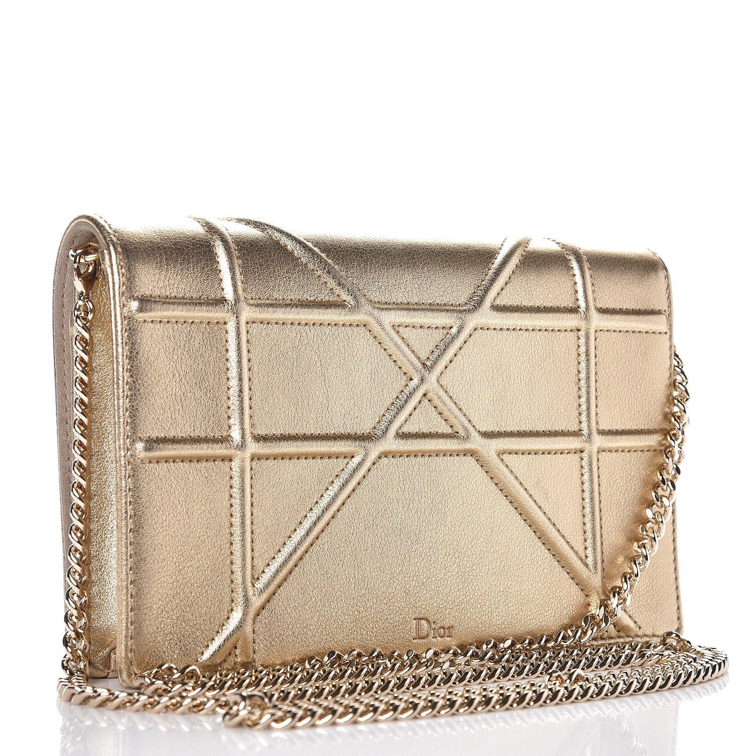 Christian Dior Metallic Calfskin Diorama Wallet on Chain Pouch Light Gold 3 of 7