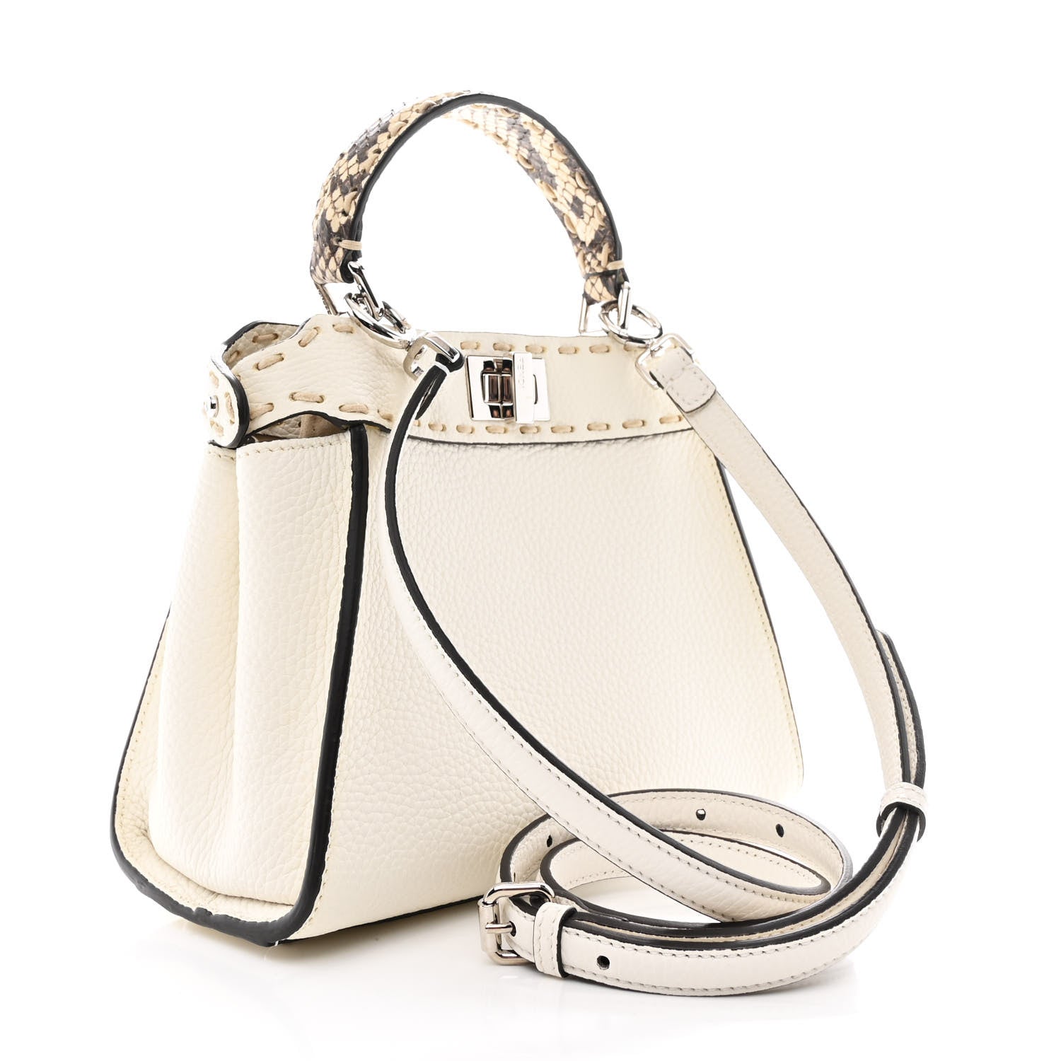 Fendi Cuoio Romano Snakeskin Selleria Mini Peekaboo Iconic Satchel White Stone 3 of 13