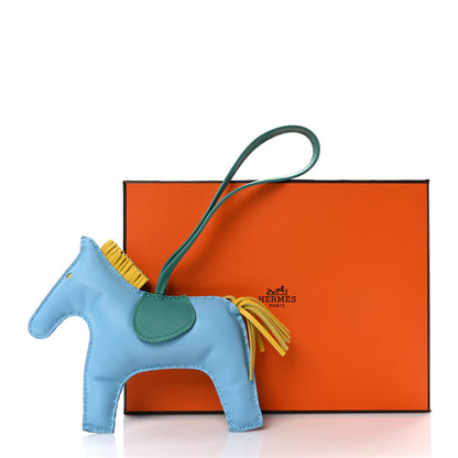 Hermes Milo Lambskin Grigri Rodeo Horse Bag Charm GM Celeste Jaune de Naples Vert Verone 5 of 5