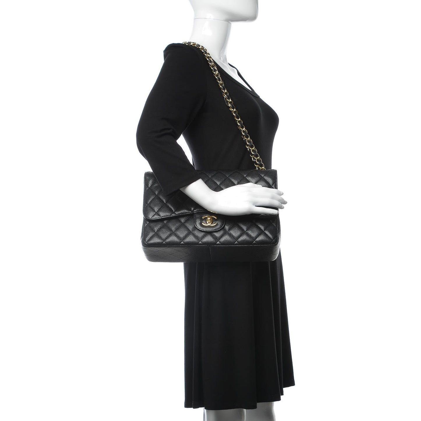 Caviar Quilted Jumbo Double Flap Black