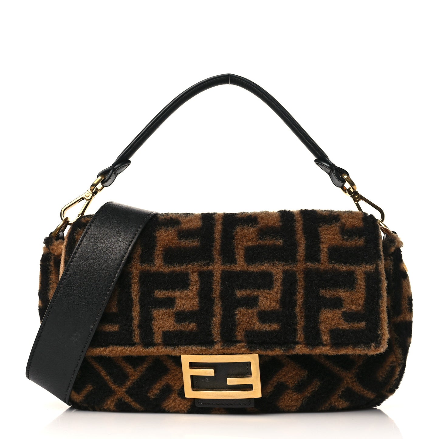 Shearling Vitello Dolce Macro FF 1974 Baguette Tobacco Black