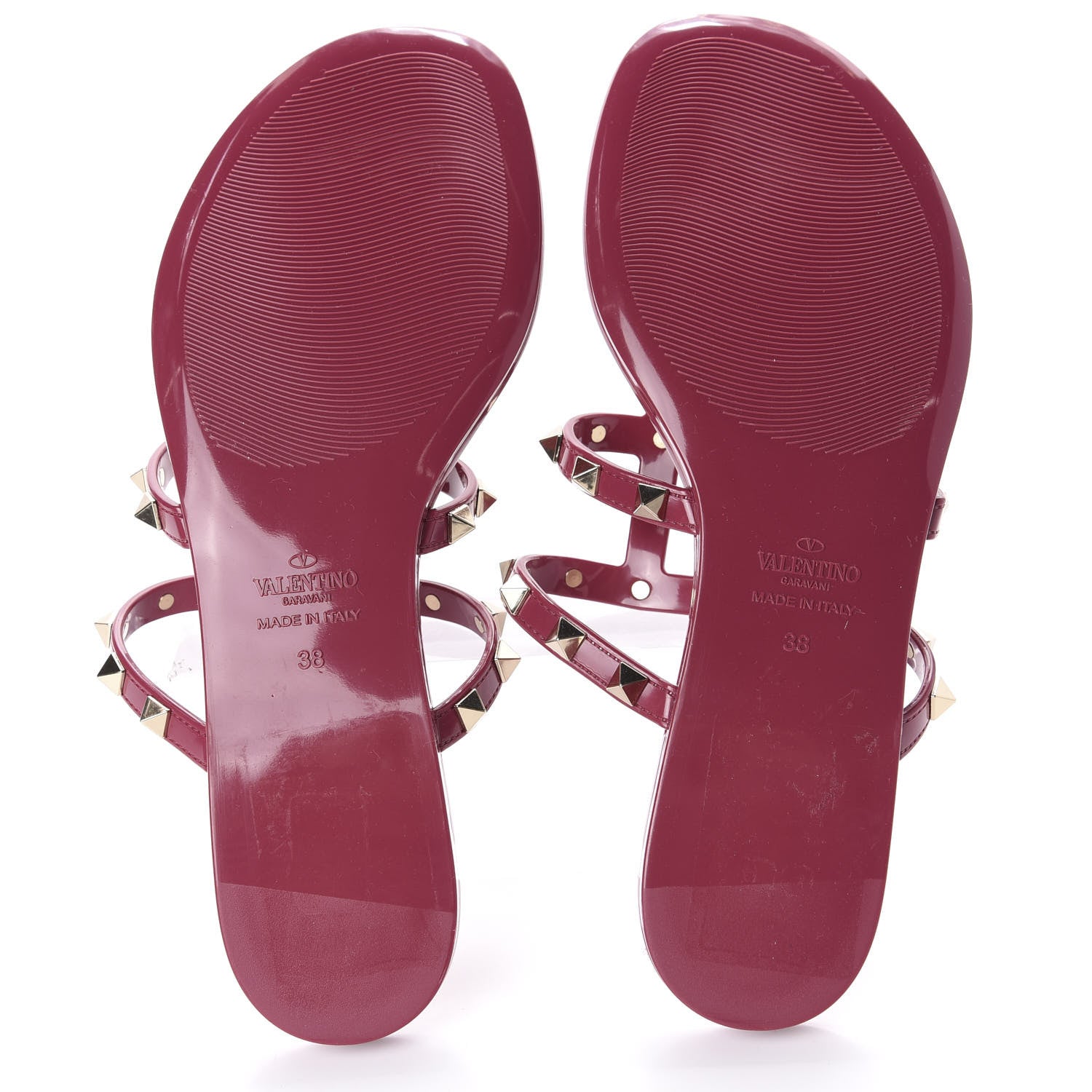Valentino Garavani PVC Jelly Rockstud Caged Flat Thong Sandals 38 Deep Cyclamin 6 of 8